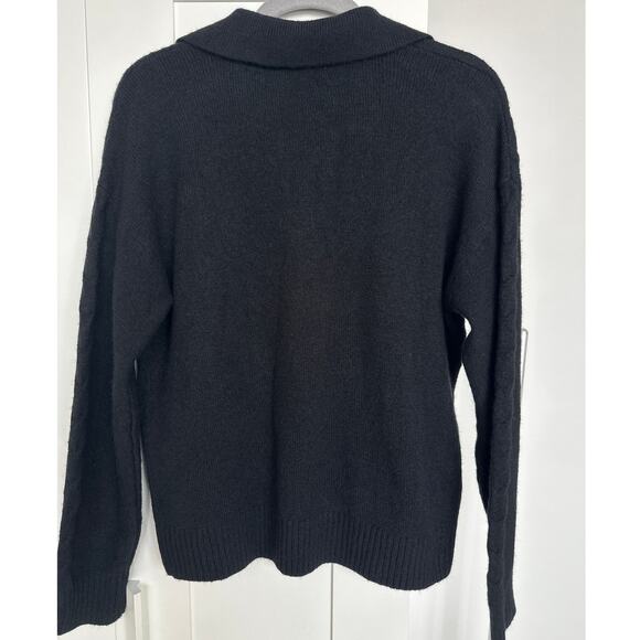 1.State Women's Black Cable Knit Polo Long Sleeve Sweater, Size S, EUC - Picture 2 of 4